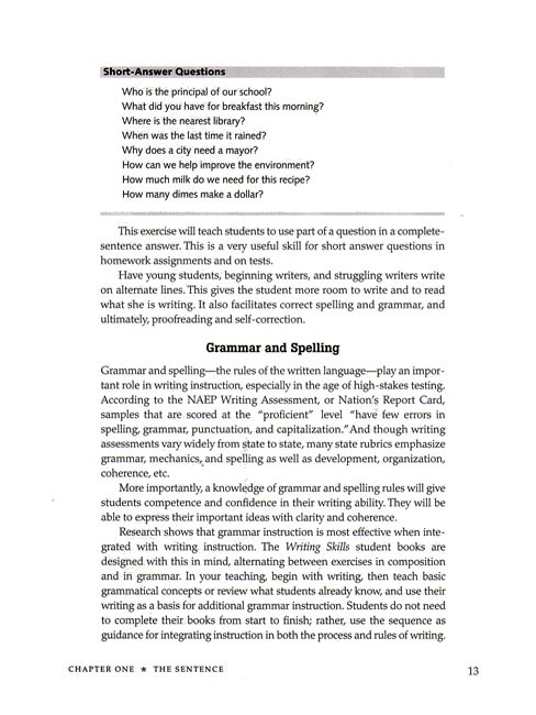 Writing Skills Teacher's Handbook, Grades 3-12