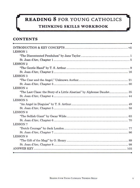 Reading 8 for Young Catholics Thinking Skills (key in book)