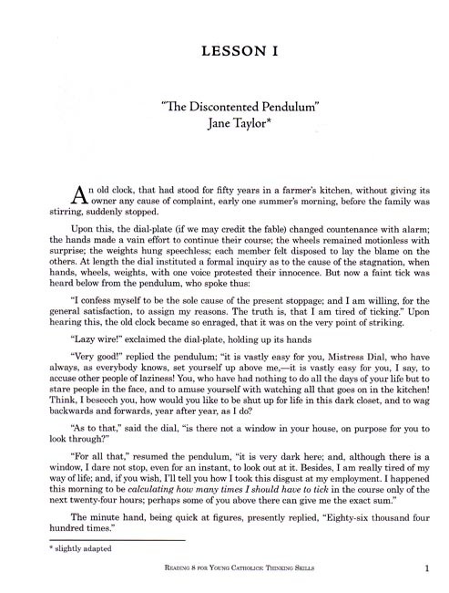 Reading 8 for Young Catholics Thinking Skills (key in book)