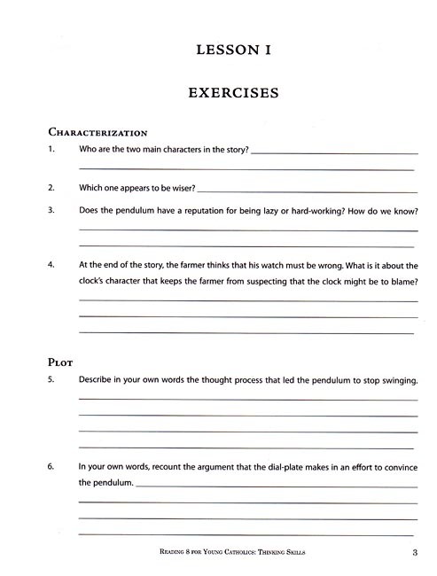 Reading 8 for Young Catholics Thinking Skills (key in book)