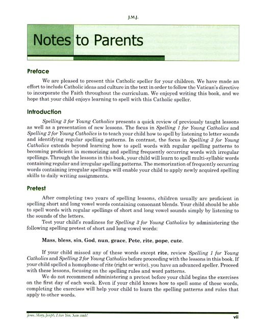 Spelling 3 for Young Catholics (key in book)