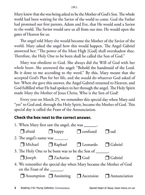 Reading 3 for Young Catholics Comprehension (key in book)
