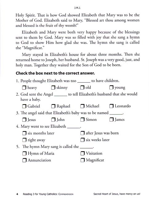 Reading 3 for Young Catholics Comprehension (key in book)