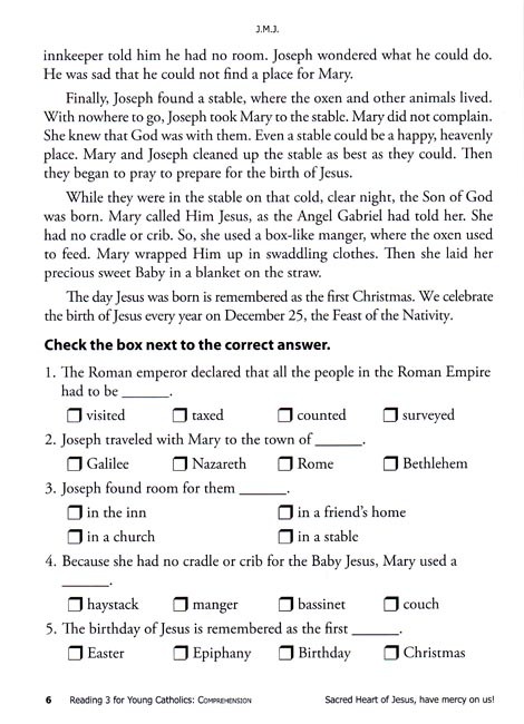 Reading 3 for Young Catholics Comprehension (key in book)