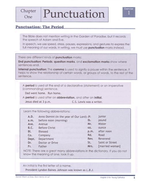 English 5 for Young Catholics (key in book)