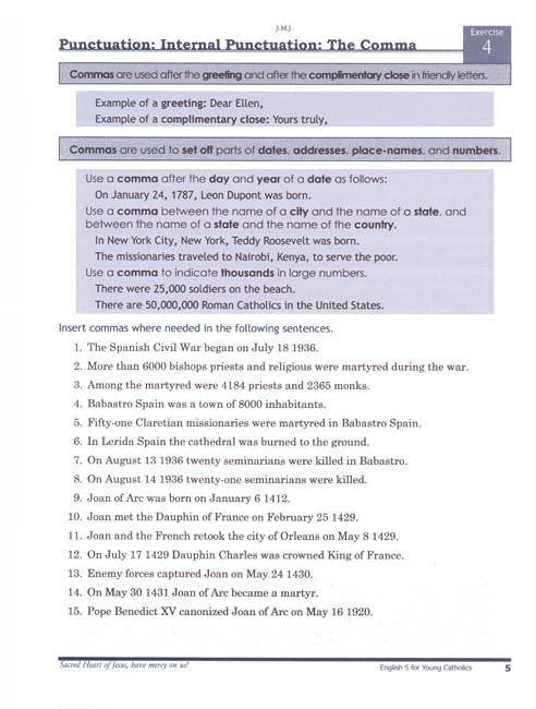 English 5 for Young Catholics (key in book)