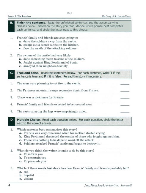 Reading 6 for Young Catholics Thinking Skills (key in book)