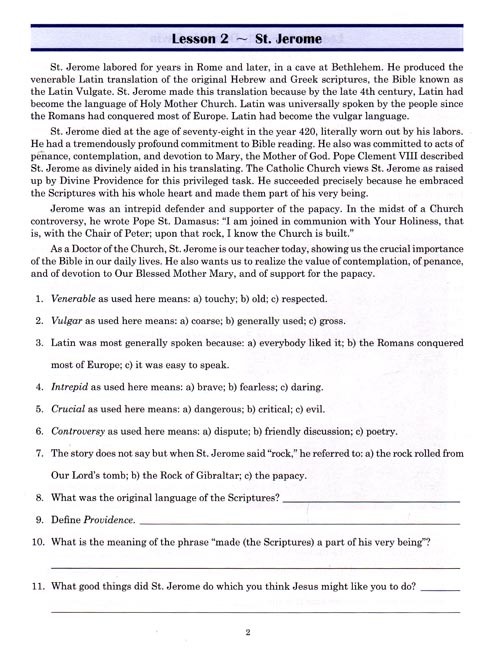 Reading 8 for Young Catholics Comprehension (key in book)