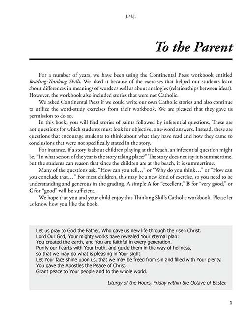 Reading 4 for Young Catholics Thinking Skills (key in book)