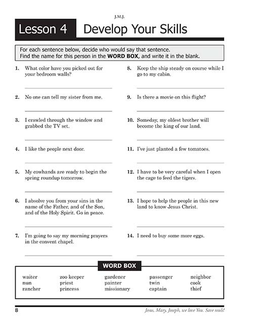 Reading 4 for Young Catholics Thinking Skills (key in book)