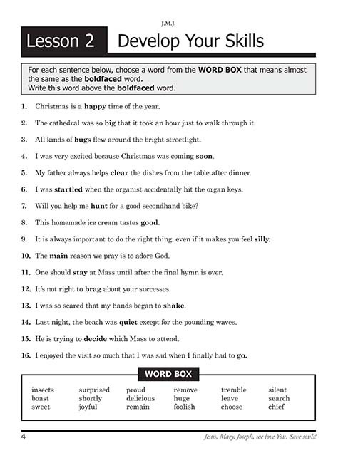 Reading 4 for Young Catholics Thinking Skills (key in book)